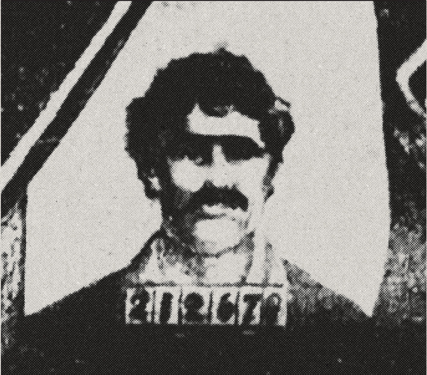 Sketch of Sterling Layman with a prisoner number
