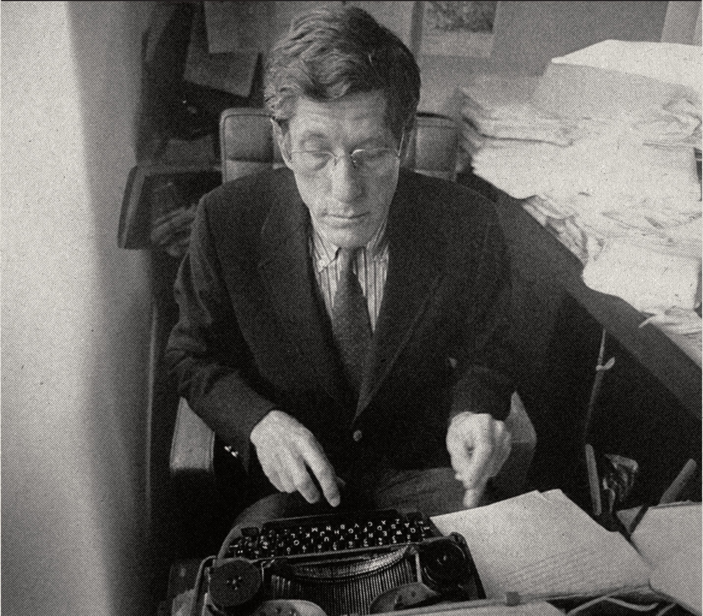C. Ranlet Lincoln seated at a typewriter